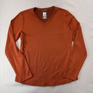 The North Face Women’s M Long Sleeve V-Neck Base Layer Top Orange Rust Hiking